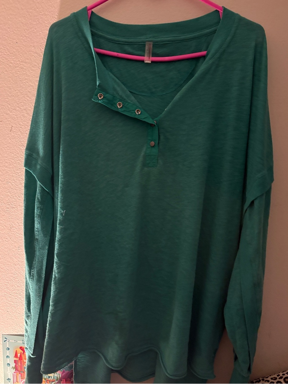 FP Movement by Free People Teal Green Long Sleeve V-Neck Snap Pullover